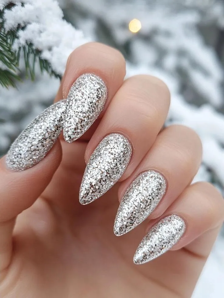 unghie natale semplici glitter