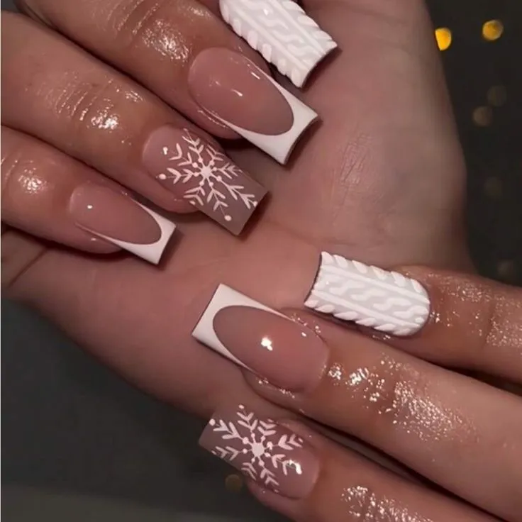 unghie natalizie bianco glitter